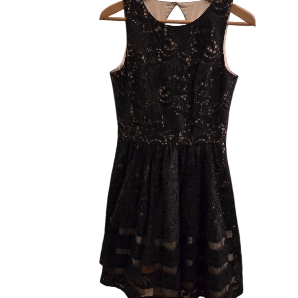Eliza J Black Lace Fit & Flare Cocktail Dress Dark Romantic Coquette Chic Goth - Picture 5 of 11
